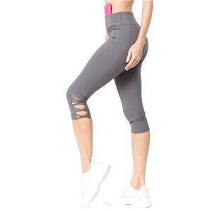 YELETE Jogging Pants High Waist Lattice Ankle Cutout Workout Leggings - Charcoal